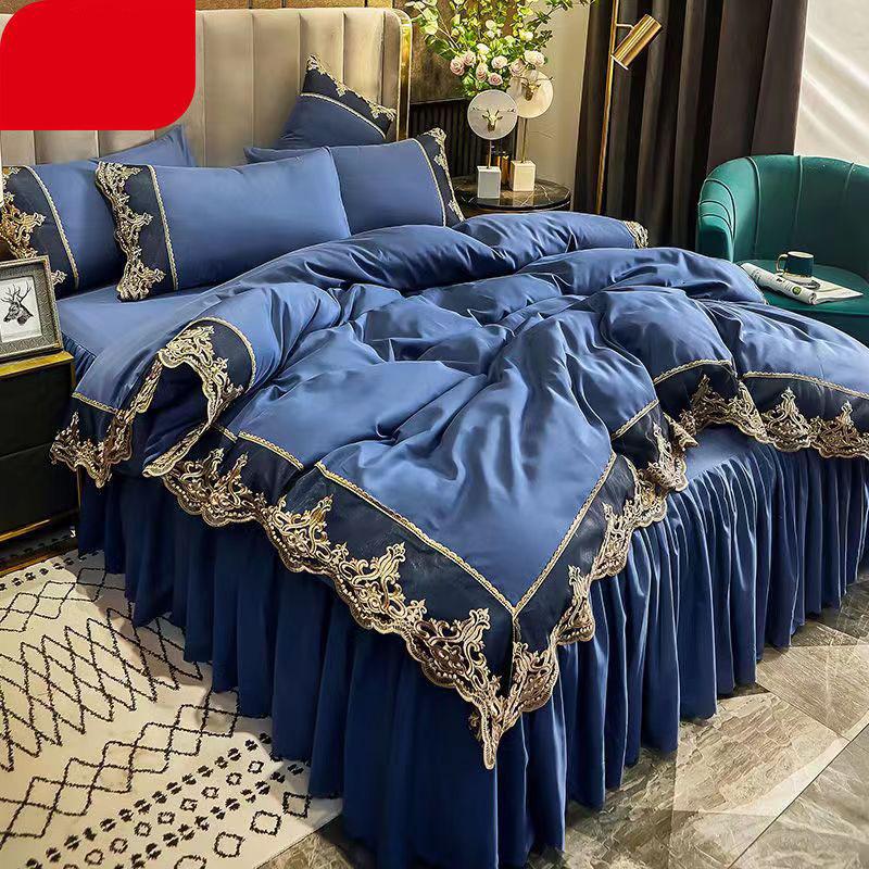Размер King Size/Queen Size/Twin Size Кружевная простыня Пододеяльник Наволочка Комплект из четырех предметов Утолщение Спальня Простое постельное белье Высокое качество