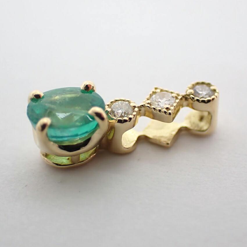 [New] K18 Emerald/diamond Oval Pendant Top [f1-5]