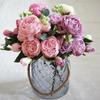 5 Heads Artificial Silk Peony Flower Bouquet For Wedding Party Home Decoration
