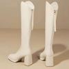 Ботинки Женские Осень и Зима 2025 Новые Ботинки Рыцаря на Высоком Каблуке Облегающие Ботинки V-образный вырез Маленькие Высокие Облегающие Ботинки