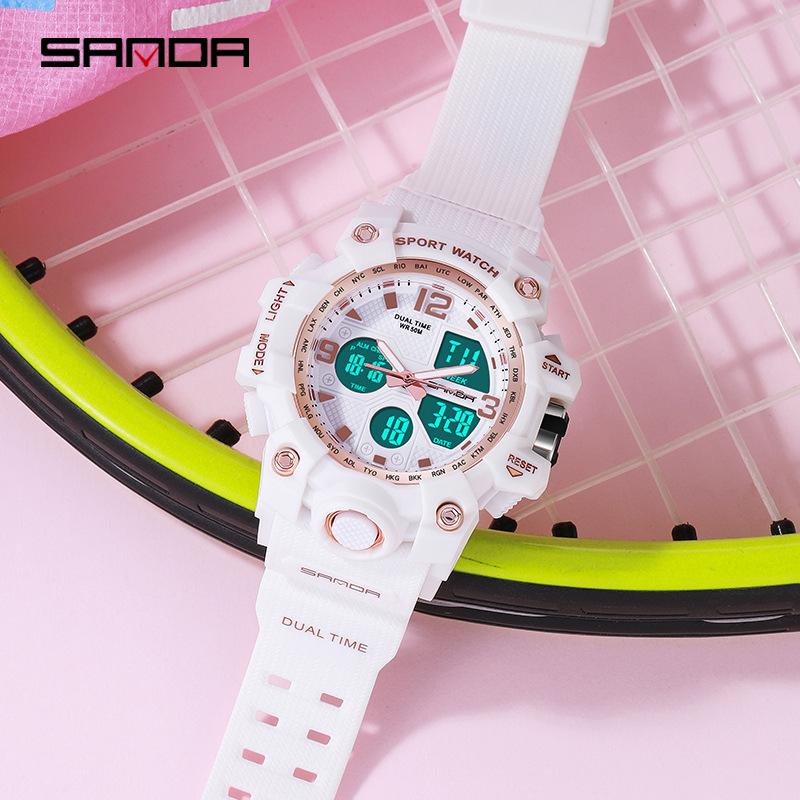 Sanda Fashion Водонепроницаемые светящиеся спортивные часы с двойным дисплеем для мужчин и женщин