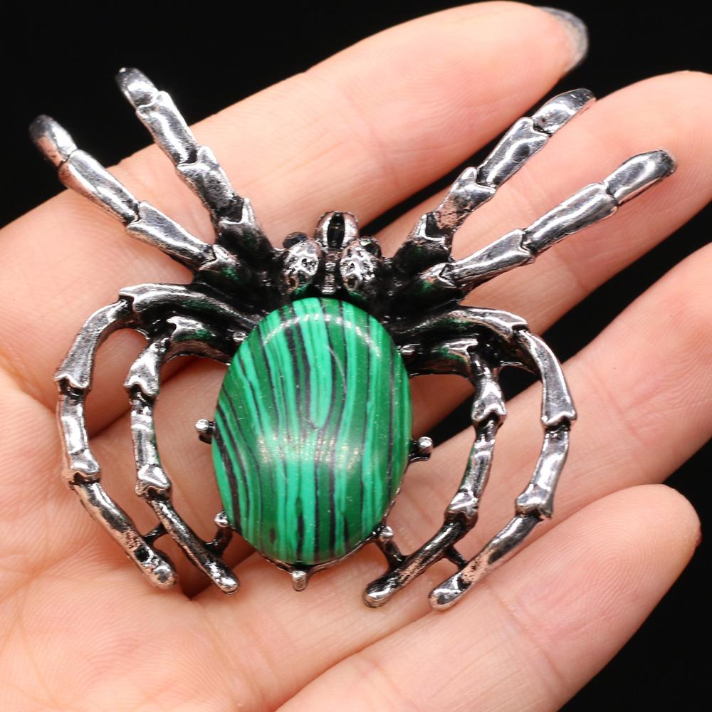 Women Brooch Natural Stone Spider-Shaped Pendant For Jewelry Making DIY Necklace Bracelet Clothes Shirts Accessory