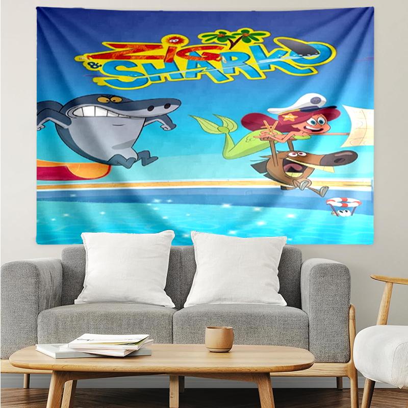 Zig & sharko Print Tapestry, Backdrop, Easy Setup, Ideal for Bedroom, Office & Living Room, with Aesthetic Wall Hanging Decor.