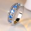 Hollow Design Aqua Blue Zircon Ring for Women Silver Color Wedding Band Finger Ring Engagement Jewelry Accessory