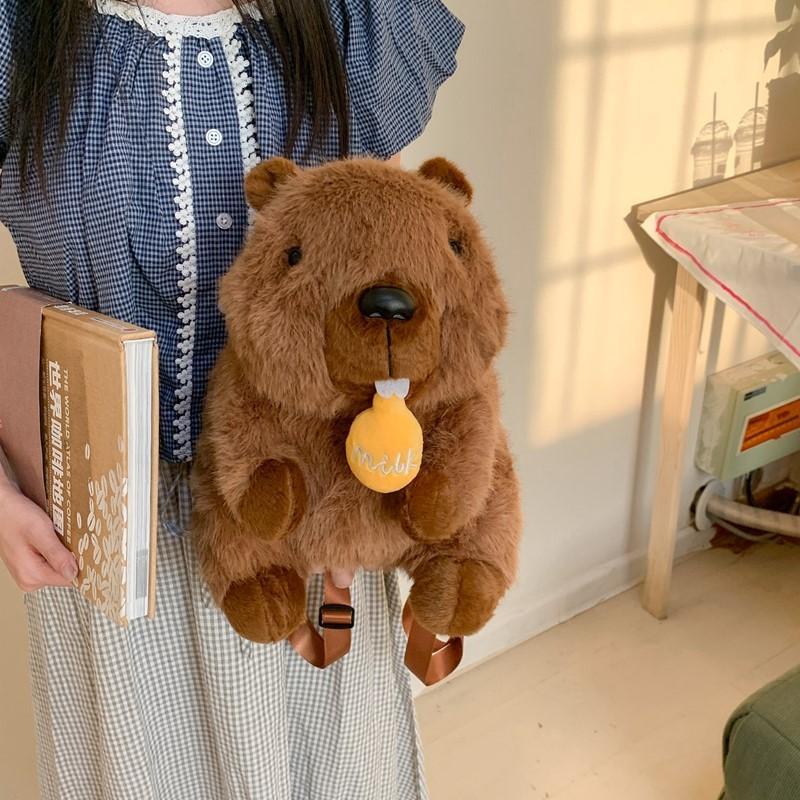 Marmota Plush Backpack With Zipper Closure For Kids And Teens Daily Use