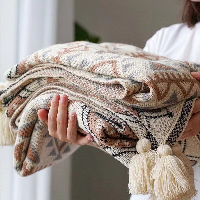 Модное одеяло для дивана - Роскошное богемное винтажное вязаное шерстяное одеяло Одеяло для кондиционера Одеяло для сна