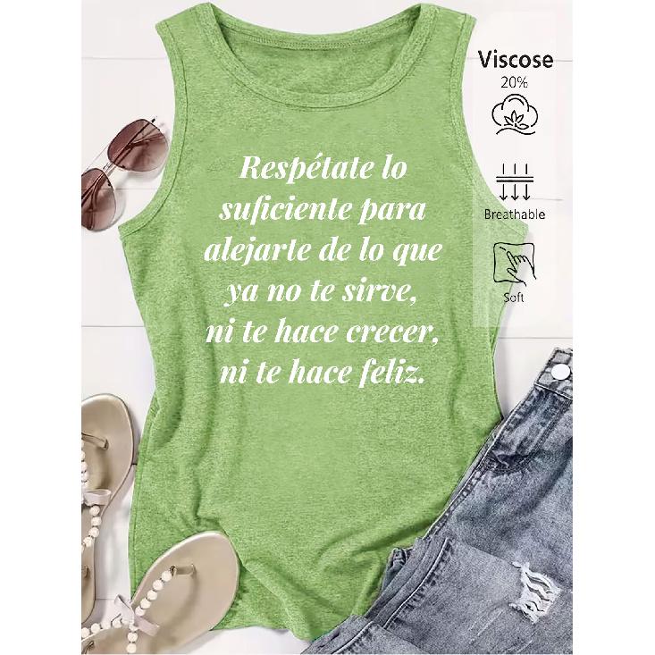 Elegant Vest for Women Spanish self-respect quote printed casual loose summer vest Fashionable and elegant tops for commuting, vacation, and everyday
