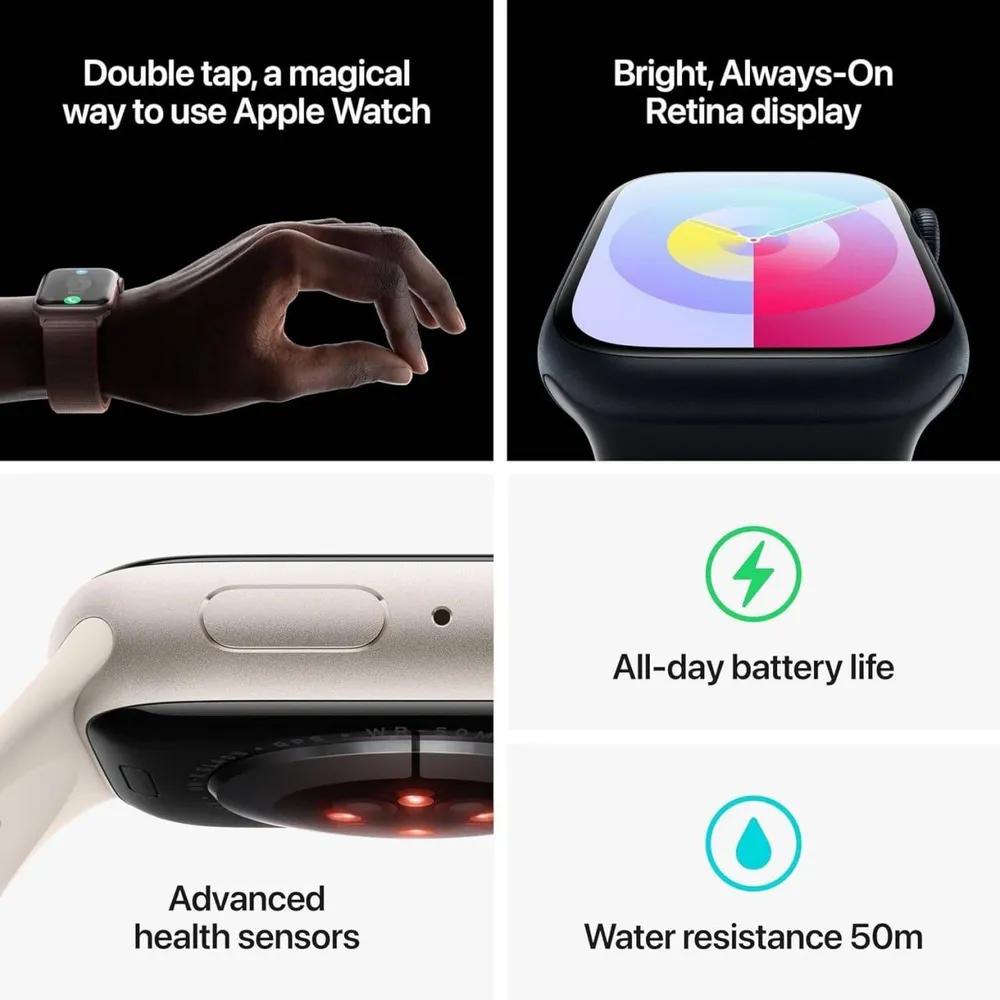 Умные часы Apple Watch Series 9 GPS 41/45 мм Алюминиевый корпус с силиконовым спортивным ремешком