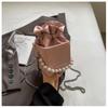 High Grade Sense Drawstring Bucket Bag for Women Korean Fashion Versatile Pearl Chain Mini Handbags Lady Casual Soft Leather Bag
