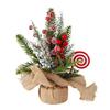 Small Christmas Artificial Plants with Burlap Base Faux Pine Branches with Red Berries/Poinsettias Flower for Winter Indoor Home