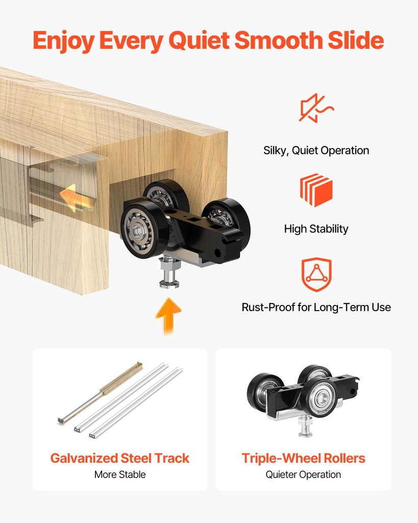 VEVOR Pocket Door Frame Kit 762 mm Pocket Door Kit with Steel Studs, For Home Doors, Two-Way Soft Close Mechanism, Smooth & Quiet Sliding