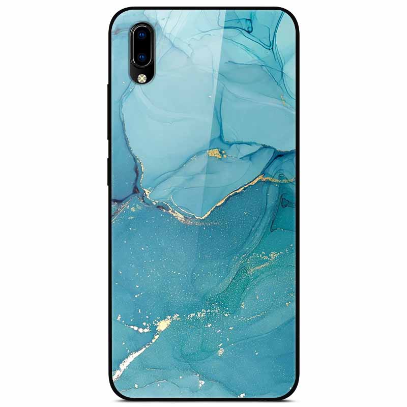 Case Tempered Glass Hard Clear Phone Case For Vivo Y91C Protector Shockproof Marble Fundas Coque