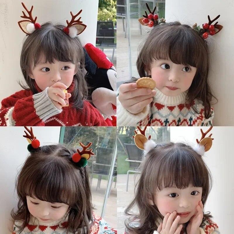 Новогодний Рождественский подарок Kawaii красная заколка для волос Детские заколки с бантом Олень Санта-Клаус Детские головные уборы для девочек Детские аксессуары для волос
