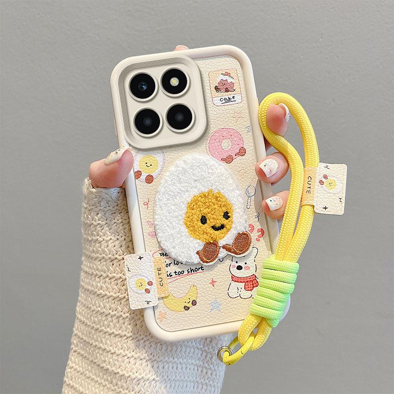 KEYSION Мультяшный милый плюшевый вышитый чехол для HONOR X6b X8c со шнурком, силиконовый противоударный чехол для телефона Huawei Honor X8c X6b
