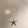Personality Metal Big Starfish Pendant Necklace for Women Double-layered Star Beaded Chain Necklace Summer Ocean Y2K Jewelry