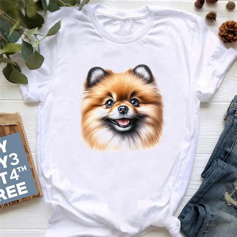 Watercolor Pomeranian Animal Printed T Shirt Girls Harajuku Kawaii Clothes Summer Fashion T-Shirt Women Casual Tshirt Femme