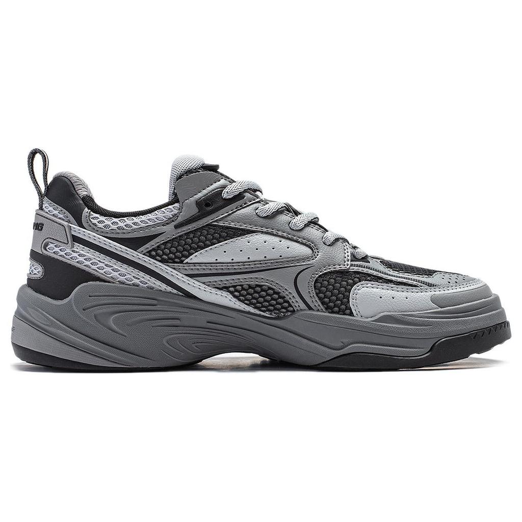 Li Ning Амортизирующие, износостойкие, низкие, повседневные кроссовки для мужчин, черные, серые AGLT171-4
