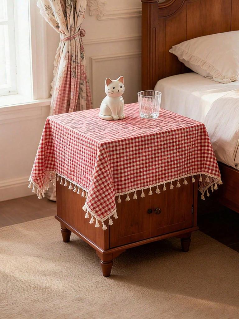 1pc Minimalist Plaid Woven Tablecloth, Fresh Farmhouse Style Decor For Bedside Cabinet, Coffee Table, TV Stand, Entryway
