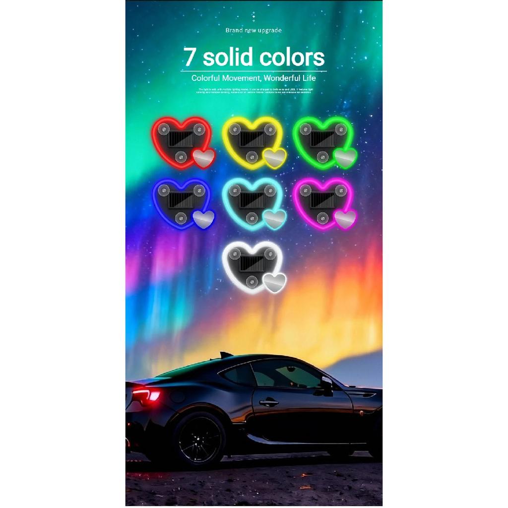 Colorful LED car triangle window solar love atmosphere light, car free wiring, wireless decoration neon light