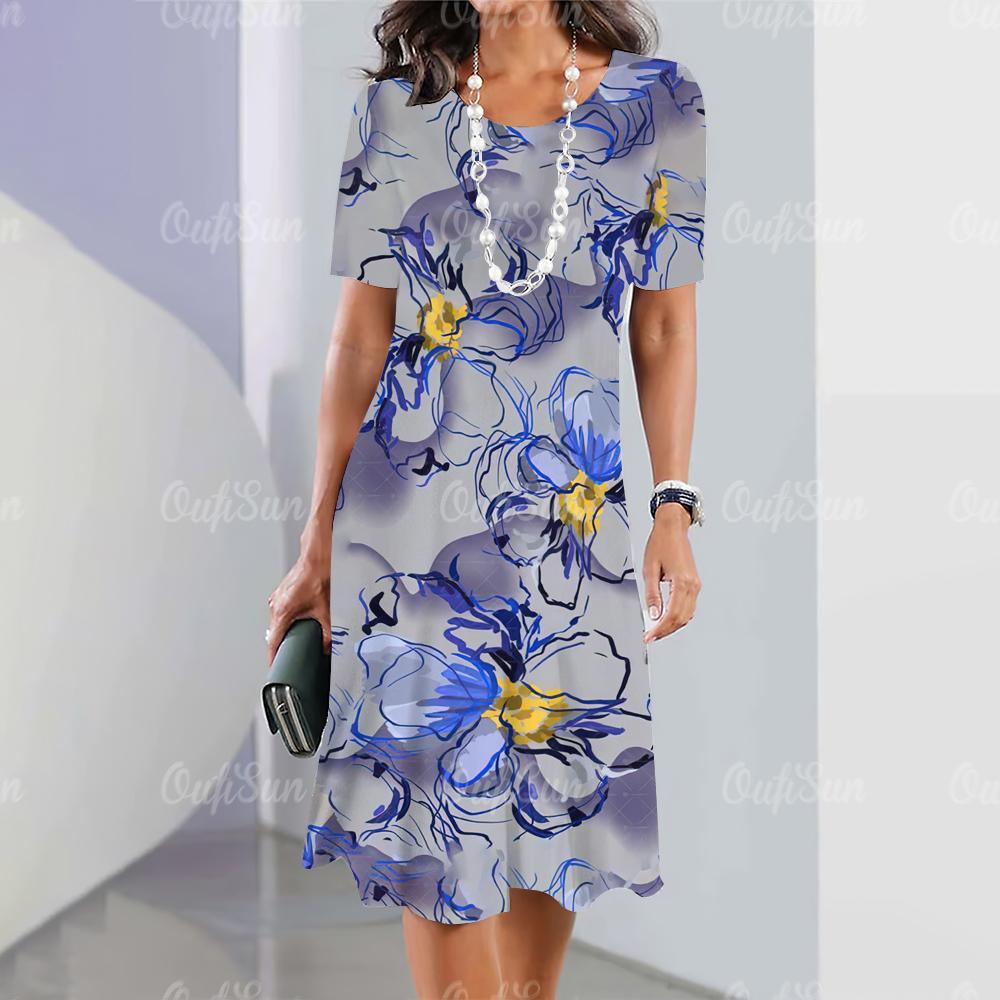 Женские платья 2023 Летние женские платья Crushed Elements Travel Party Винтажные платья Y2k Элегантные повседневные свободные короткие рукава