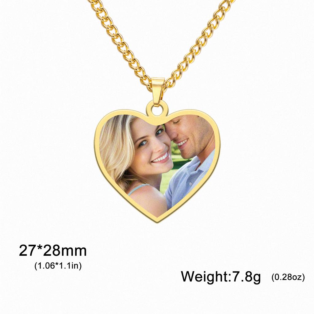 Custom Picture Photo Round Heart Rectangle Pendant Necklace Stainless Steel Women Men Family Jewelry Birthday Gift