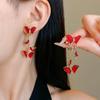 Элегантные серьги-подвески в виде бабочек из красного циркония для женщин, темпераментные милые металлические серьги-бантики, модные ювелирные изделия для девочек, аксессуары