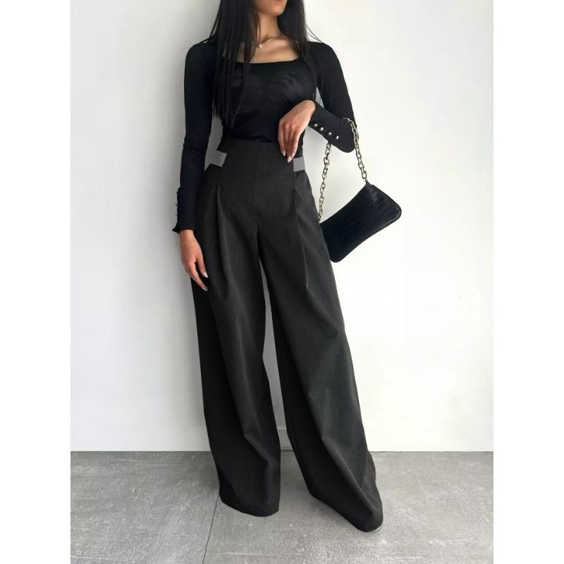 Suit Wide Leg Pants Advanced Sense of Solid Color Temperament Commuter Slim Pants Woman