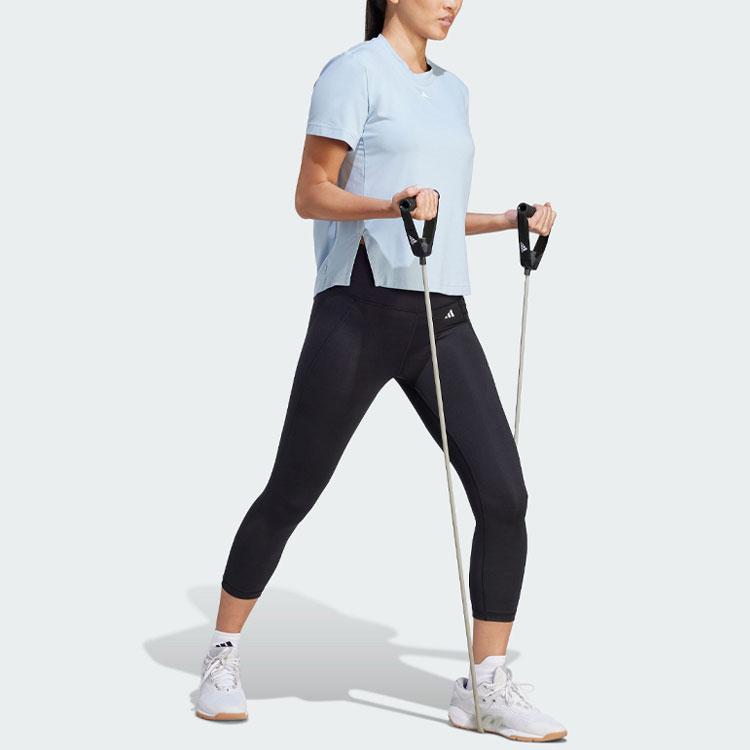 Adidas Универсальная футболка, быстросохнущая, для фитнеса, с коротким рукавом, женские топы, светло-голубой IL1366