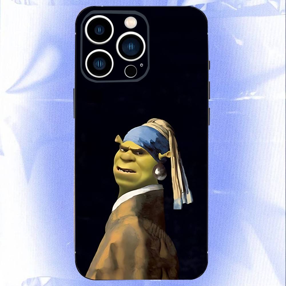 Смешной чехол для телефона с мультяшным Шреком для iPhone 17,16,15,14,13,12,11,Pro,XS,Max,XR,Plus,E,SE4,Mini Черный Мягкий Чехол
