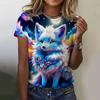 3D printed fox pattern women's T-shirt summer casual round neck top short sleeve loose T-shirt daily outing short sleeve