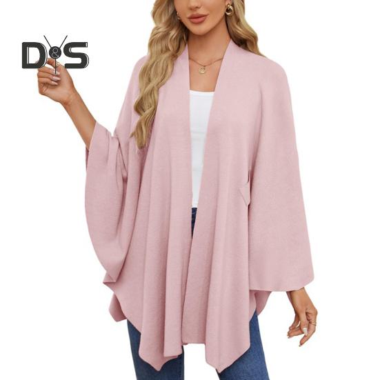 Плащ-топ женский однотонный цвет рукава летучая мышь стиль шаль пальто средней длины крест-накрест дизайн плащ стиль блузка