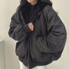 Lady Winter Coat Thick Fleece Lining Loose Hooded Long Sleeves Solid Color Double-sided Wear Zipper Closure