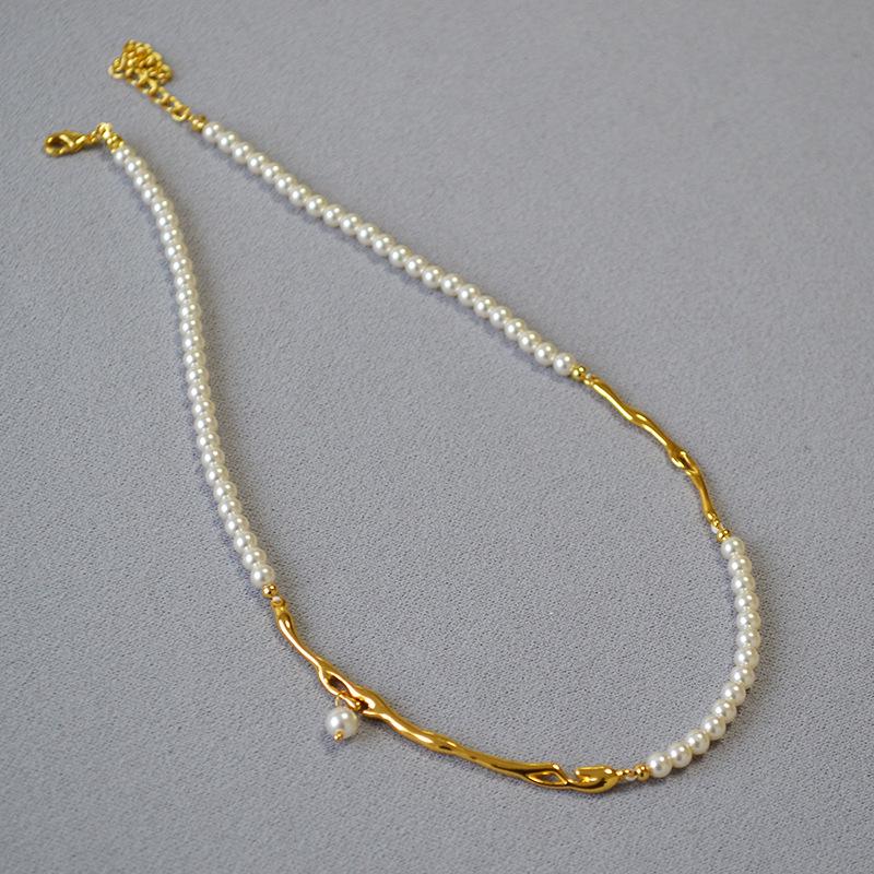 Vintage French Brass & Gold-Plated Pearl Branch Necklace for Women