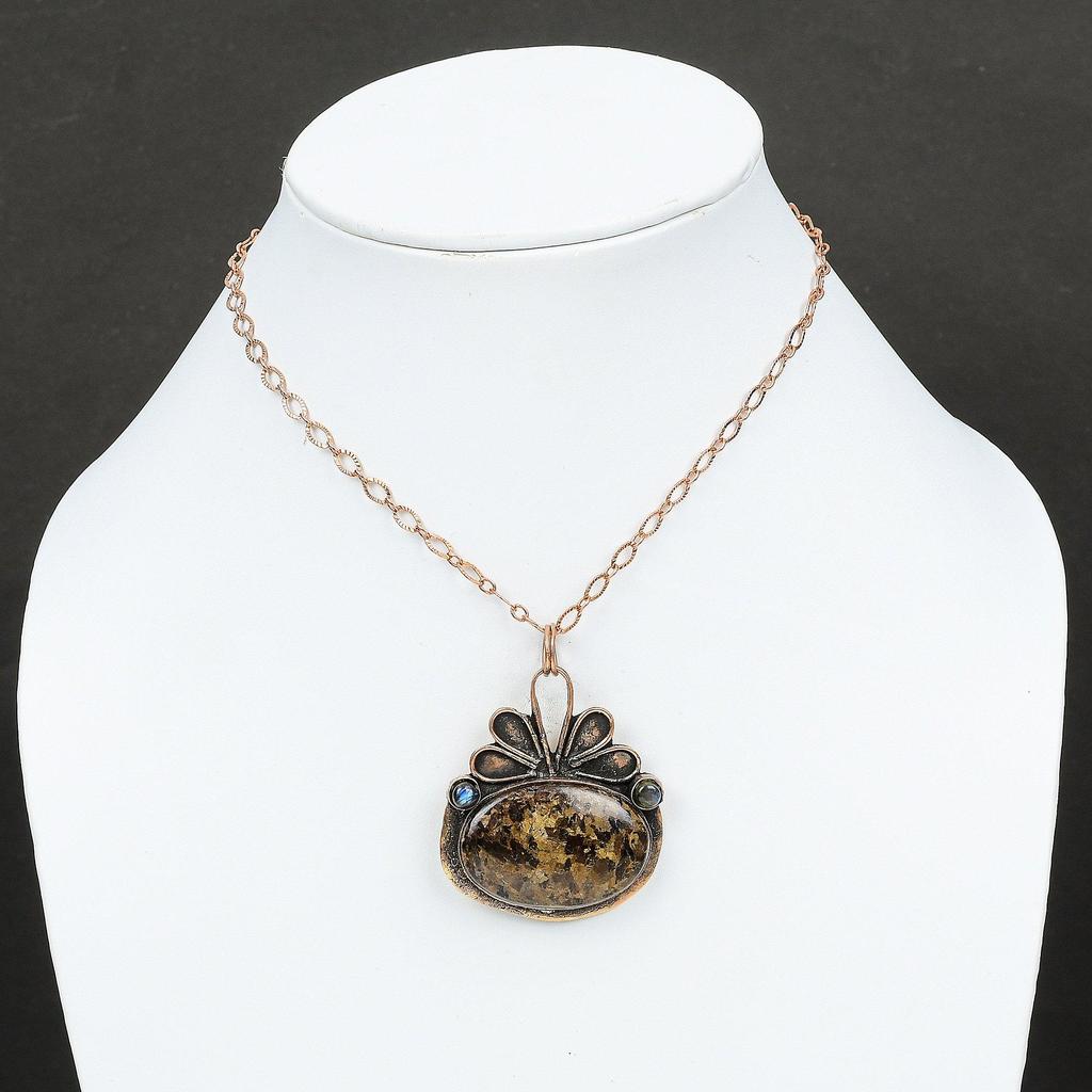 Подвеска из бронзита, подвеска из лабрадорита, медная подвеска, эффектная подвеска, оригинальная подвеска из драгоценного камня, медные украшения ручной работы, подарок на помолвку