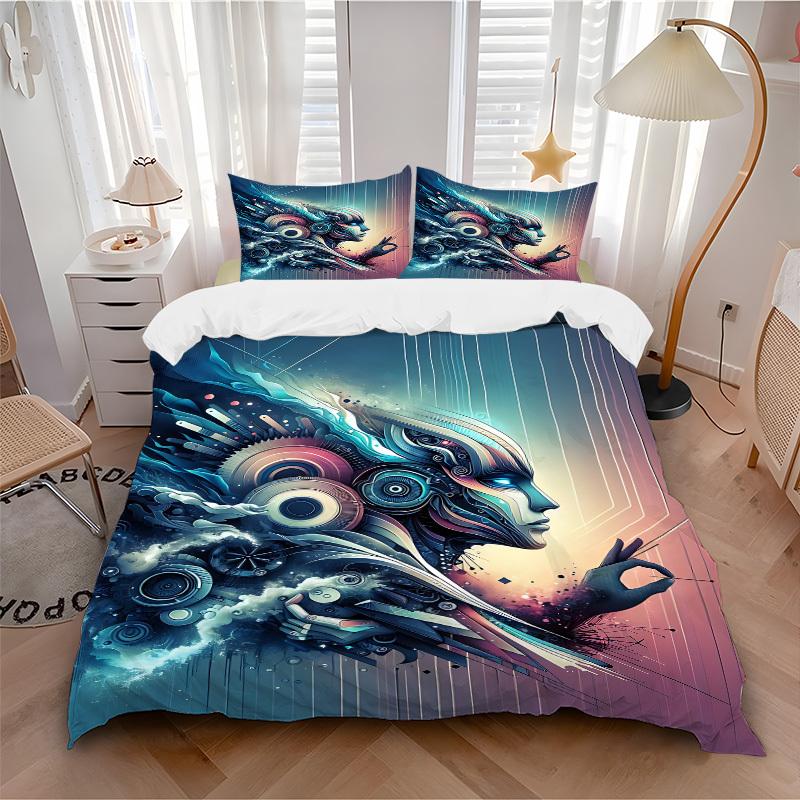 3pcs Cyber Mechanical Pattern Bedding Set, Includes 1 Comforter + 2 Pillowcases, Without Pillow Inserts, Soft Comfortable, Lightweight Breat