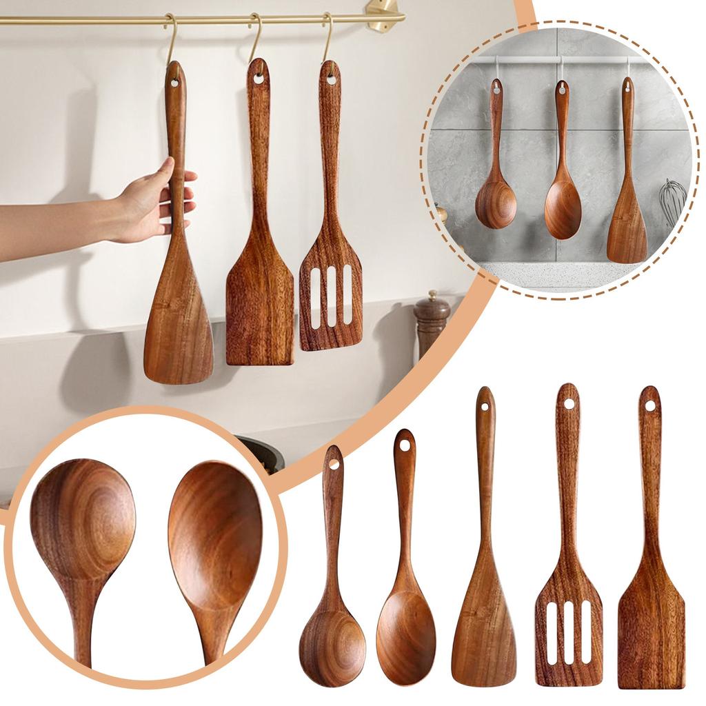Набор кухонной утвари Natural Komu из 5 предметов, набор кухонной утвари, деревянная кухонная утварь, деревянные ложки для приготовления пищи, удобная ручка для приготовления пищи, ложка для риса
