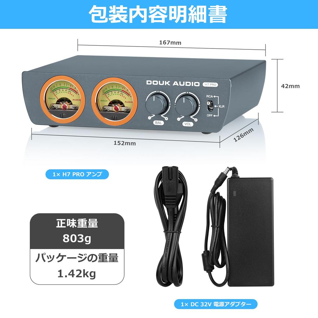 Nobsound Douk Audio H7 PRO TPA3255 Digital Amplifier with VU Meter 300W Home Stereo Power Amplifier Power Adapter (32V Included)