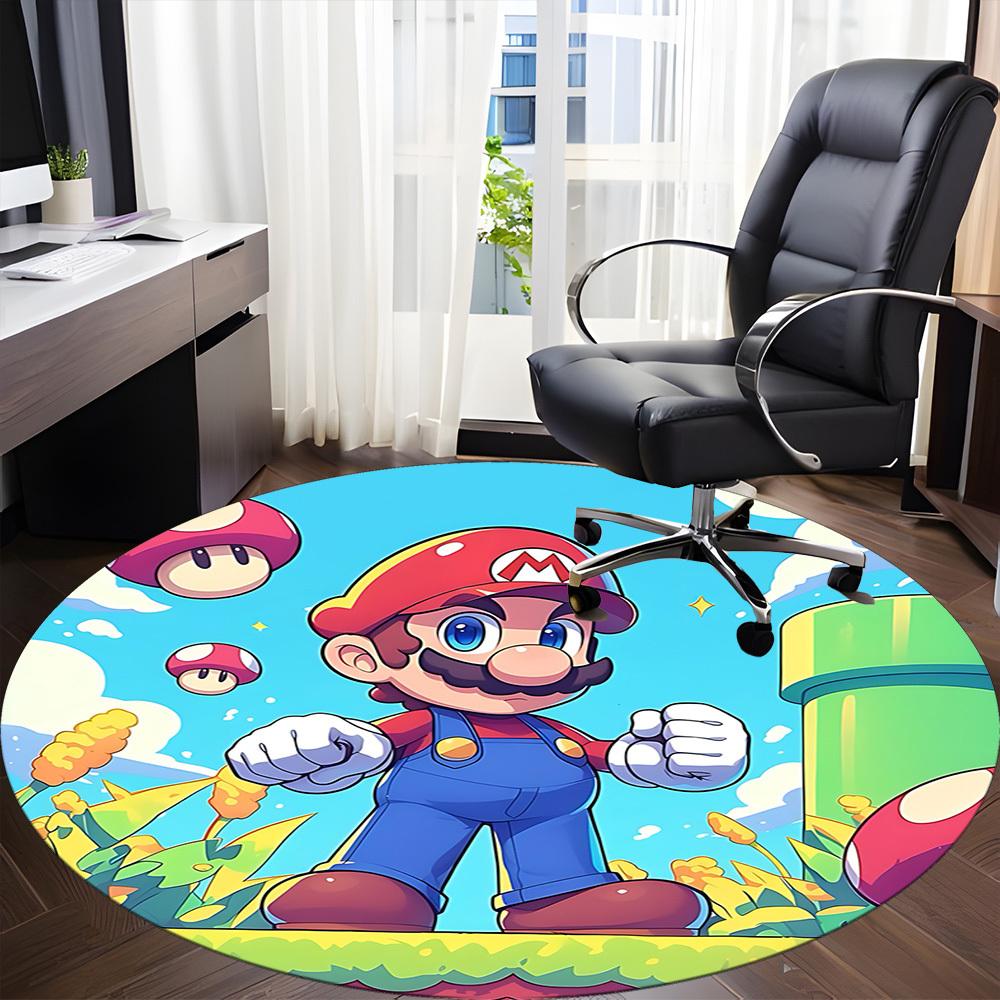 1pc Mario Adventure Office Round Area Rug, Under Office Chairs Bedroom Living Room Home Decor a1016238