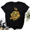 New Fashion Golden Rose Print Ladies T-shirt Harajuku Casual Round Neck Top