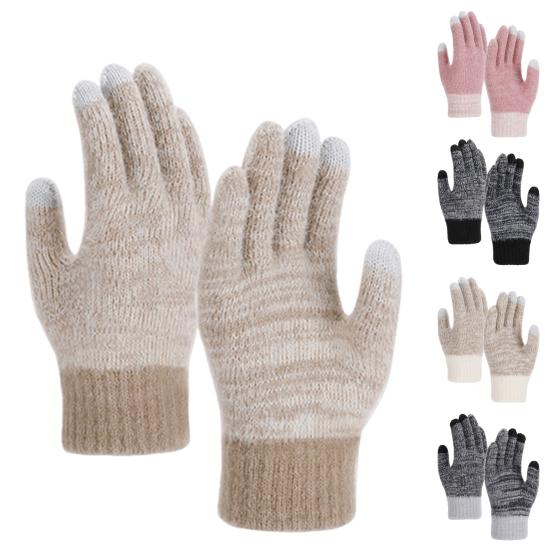 Winter Warm Gloves Women Men Touch Screen Gloves Knitted Thickened Gloves with High Elastic Cuffs for Outdoor Travel Cycling