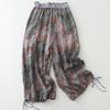 Summer cotton and linen literary and retro casual pants wide-leg pants cotton and linen style loose printing nine-point pants women