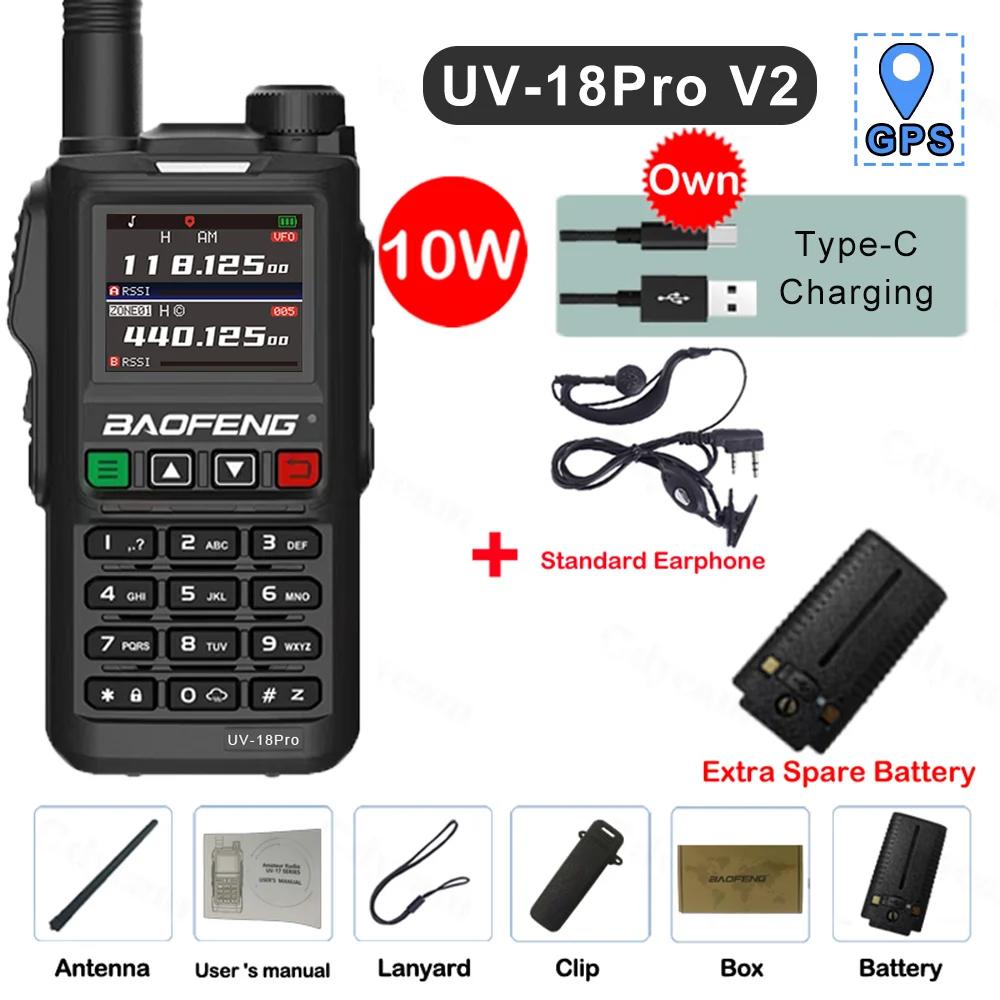 Baofeng UV-18Pro V2 GPS Walkie Talkie 10W Long Range Portable 999CH Ham FM Radios UHF VHF USB-C Charge 2-Way Radio Waterproof