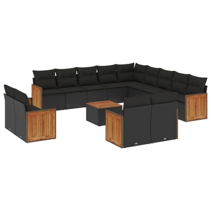 VidaXL Salon de Jardin avec Coussins 14 pcs, Canapés de Patio, Ensemble de Meubles, Mobilier de Terrasse Extérieur, Noir 3260613