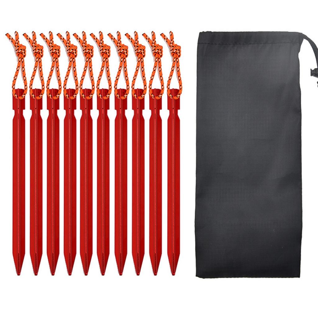 10Pcs Aluminum Alloy Heavy-Duty Camping Tent Pegs with Wind Rope Outdoor Ground Anchors Nails for Tent Stakes
