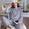 Thickened Warm Sleepwear for Winter Flannel O-Neck Girl Loungewear 2PCS Set Ladies Pajamas Long Sleeves Cartoon Bear Loungewear