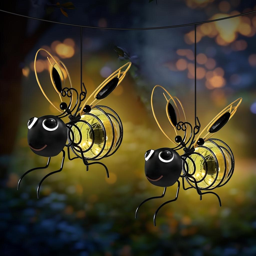 Солнечная Железная Статуэтка Пчелы со Светодиодными Сказочными Огнями Уличные Водонепроницаемые Подвесные Украшения на Дерево Для Забора Двора Патио Садовый Арт Декор