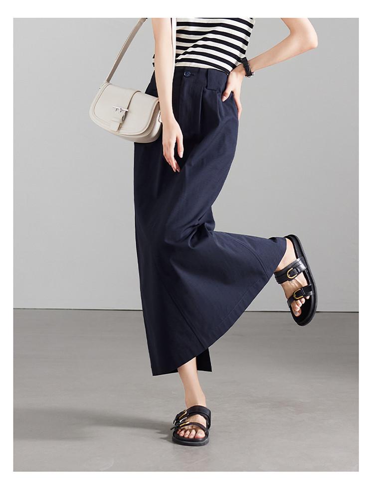 Double pleated high waisted split skirt 2026 summer thin commuting casual versatile mid length straight tube skirt