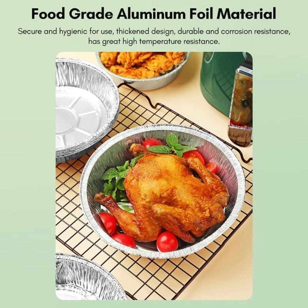 50Pcs Round Foil Trays Non-Stick Aluminum Foil Plates Tin Portable Foil Flan Dishes Baking