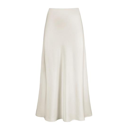 Women Elegant Faux Silk Satin Skirt High Waist Fishtail Skirt A-Line Solid Color Glossy Office