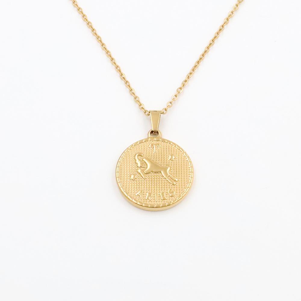 Retro Round Brand Constellation Pendant 18K Twelve Constellations Titanium Steel Necklace Women Do Not Fade Wind